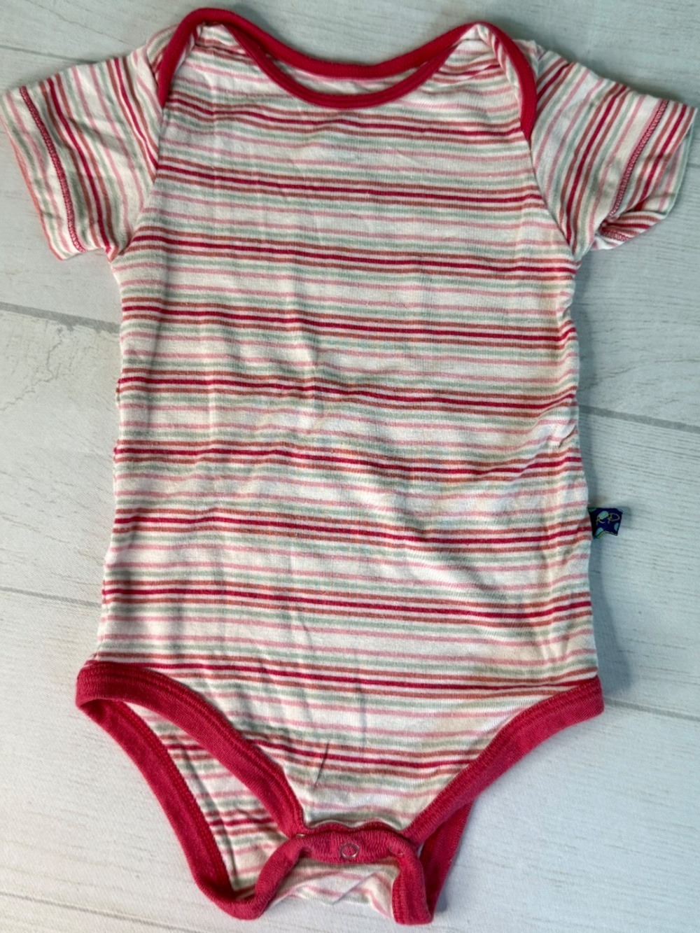 Kickee Pants Girl Desert Stripe Short Sleeved Onesie- size 12-18 Months